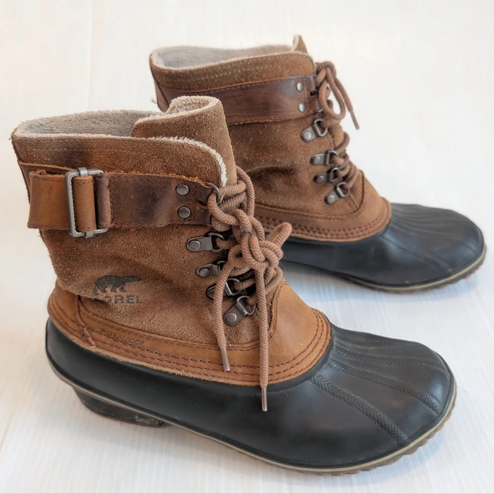 SOREL Winter Fancy Lace II Women's Brown Suede Lace-up Duck Boots Size 10